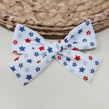 White Patriotic Stars Hair Bow