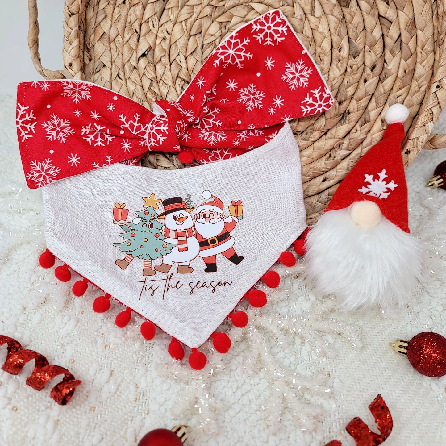 Tis The Season Christmas Dog Bandana With or Without Trim