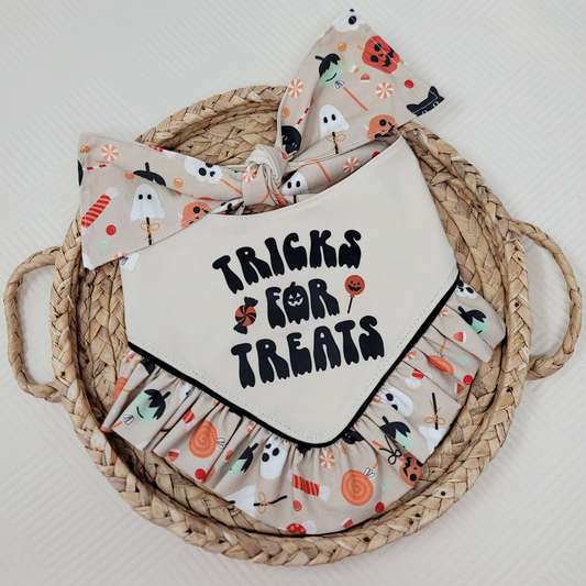 Tricks For Treats Halloween Dog Bandana With or Without Ruffle Trim