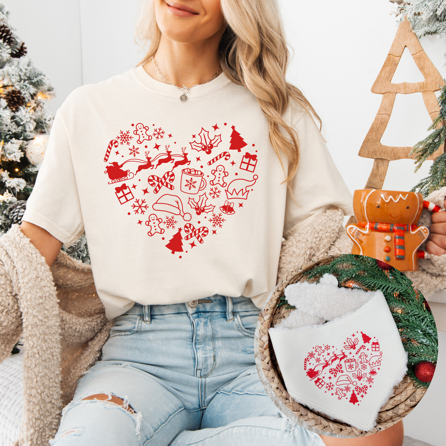 Christmas Heart Comfort Colors Graphic Tee