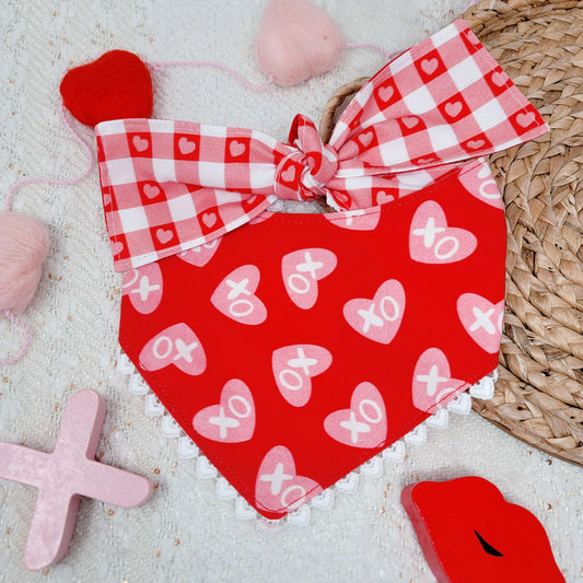 XO Heart Valentine's Day Tie On or Snap On Dog Bandana